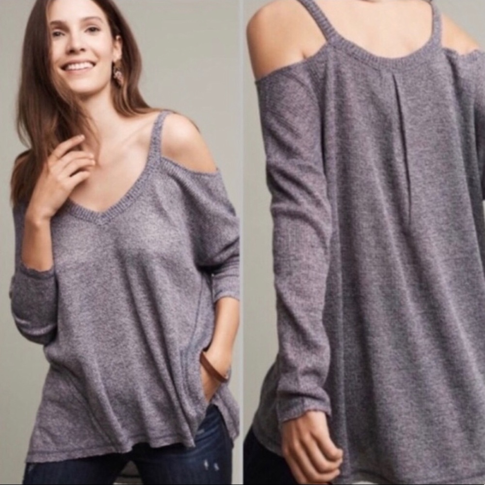 Anthropologie Deletta Cold Shoulder V Neck Sweater